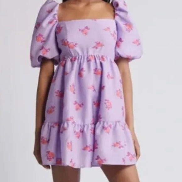 Chelsea28 Brocade Puff Sleeve Babydoll Dress - Picture 1 of 2